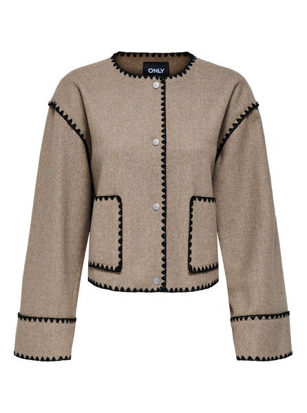 Only Scalloped Edge Short Jacket in Oatmeal
