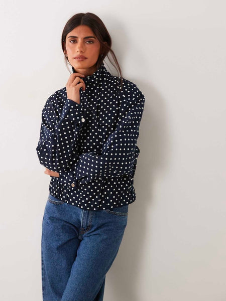 JDY Funnel Neck Jacket In Navy Polkadot