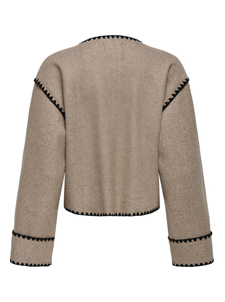 Only Scalloped Edge Short Jacket in Oatmeal