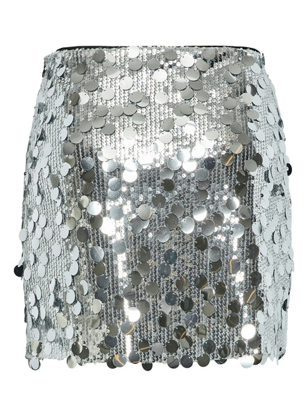 Pieces Silver Sequin Mini Skirt