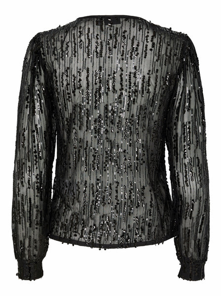 Pieces Sequin Sheer Blouse in Black