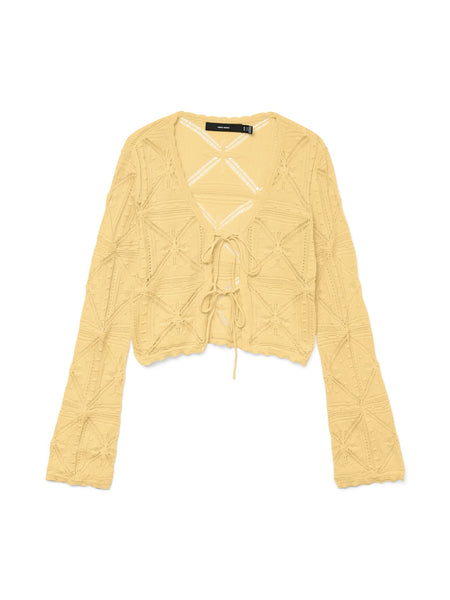 VM Crochet Long Sleeve Tie Front Top in Lemon