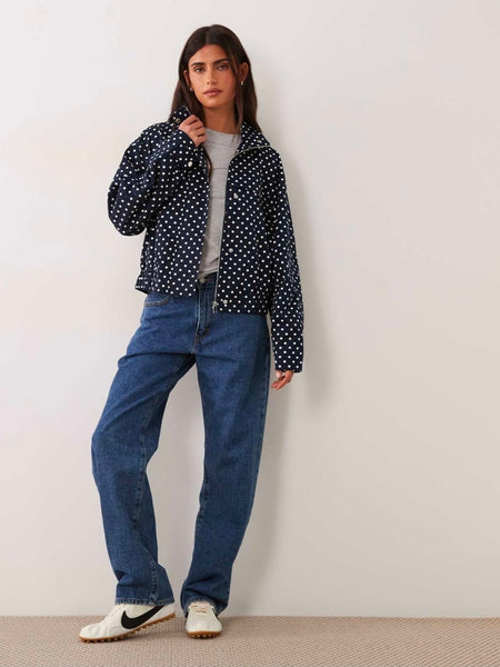 JDY Funnel Neck Jacket In Navy Polkadot