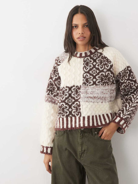 Pieces Premium Patchwork Chunky Knit Jumper