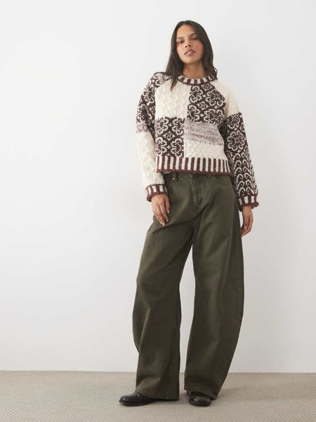 Pieces Premium Patchwork Chunky Knit Jumper