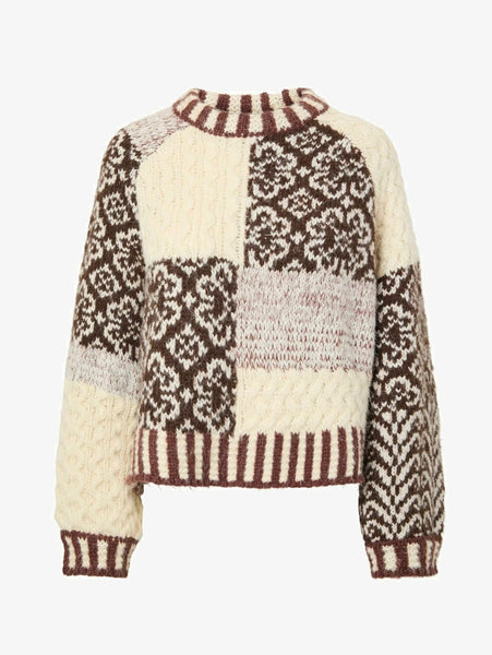 Pieces Premium Patchwork Chunky Knit Jumper