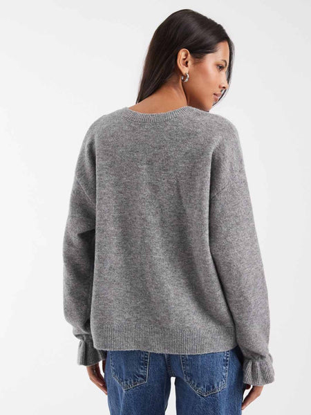 Pieces Tie Front Frill Cuff Cardigan In Grey