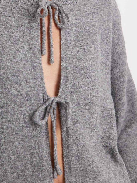 Pieces Tie Front Frill Cuff Cardigan In Grey
