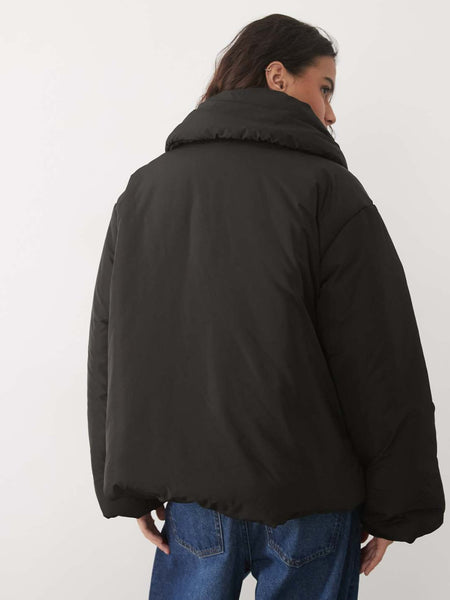 Pieces Padded Coat With Exaggerated Collar In Black