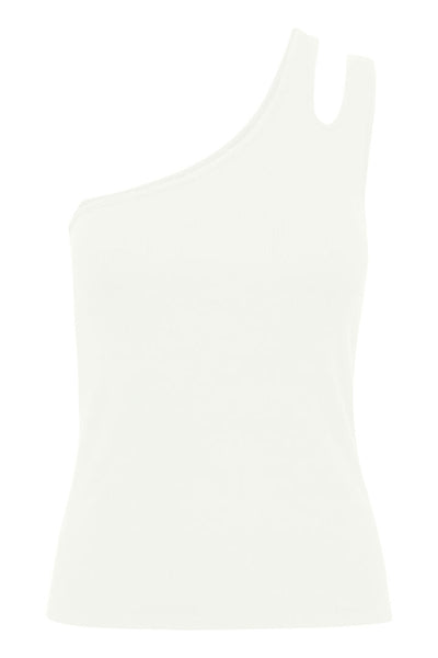 ICHI Ribbed One Shoulder Top In White