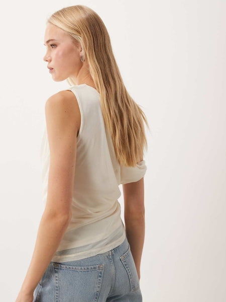 Vila Off The Shoulder Ruched Mesh Top In Cream