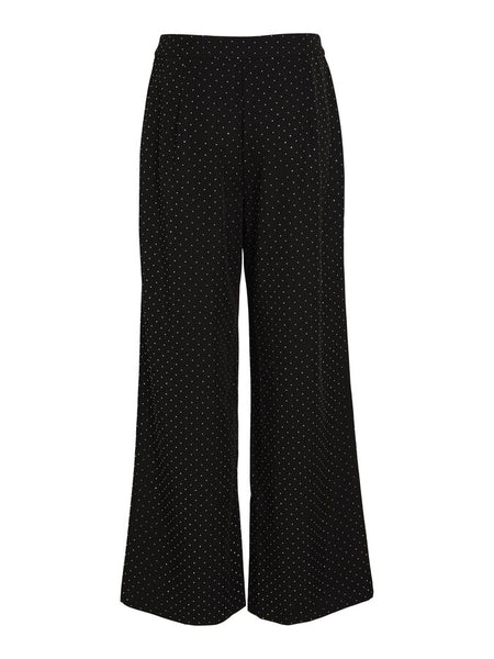 Vila Black Embellished Wide Leg Trousers