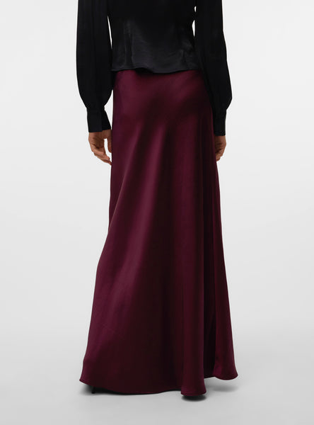 VM High Waist Satin Maxi Skirt in Wine