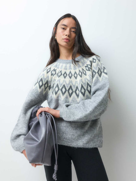 Only Fairisle Knitted Jumper In Grey
