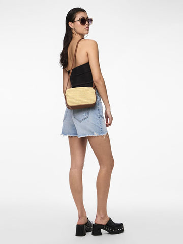 Pieces Straw Crossbody Bag In Tan