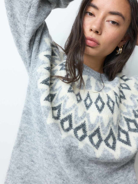 Only Fairisle Knitted Jumper In Grey