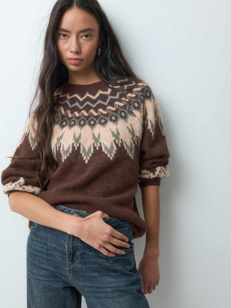 Only Fairisle Knitted Jumper In Brown
