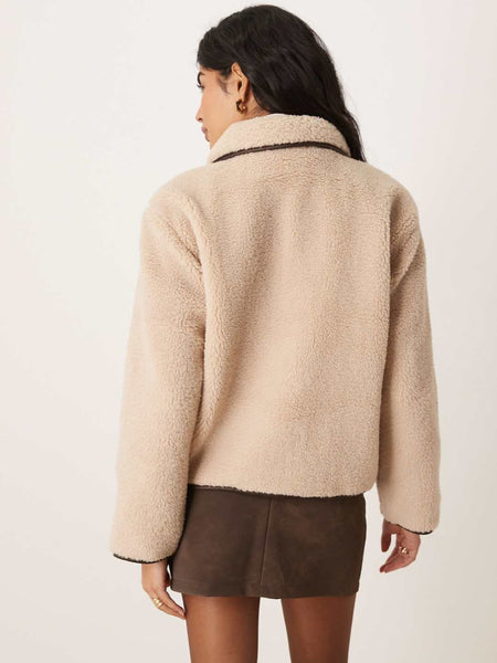 JDY Contrast Trim Teddy Jacket In Cream