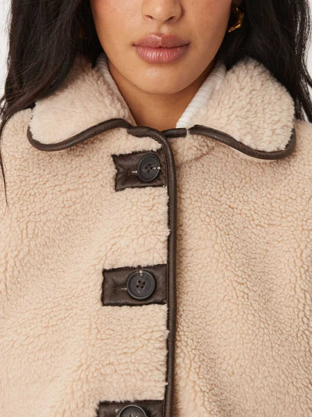 JDY Contrast Trim Teddy Jacket In Cream