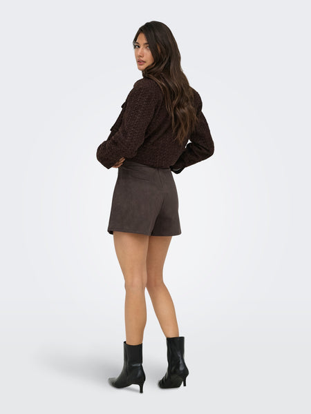 VM Faux Suede Wrap Skort In Chocolate Brown
