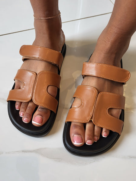 Caged Slider Sandals In Tan