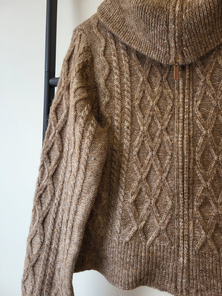 Vila Cable Knit Zip Front High Neck Cardigan