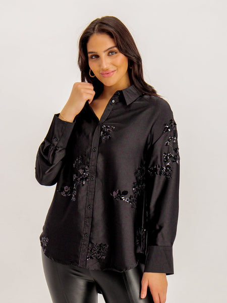 Only Black Oversized Sequin Satin Shirt