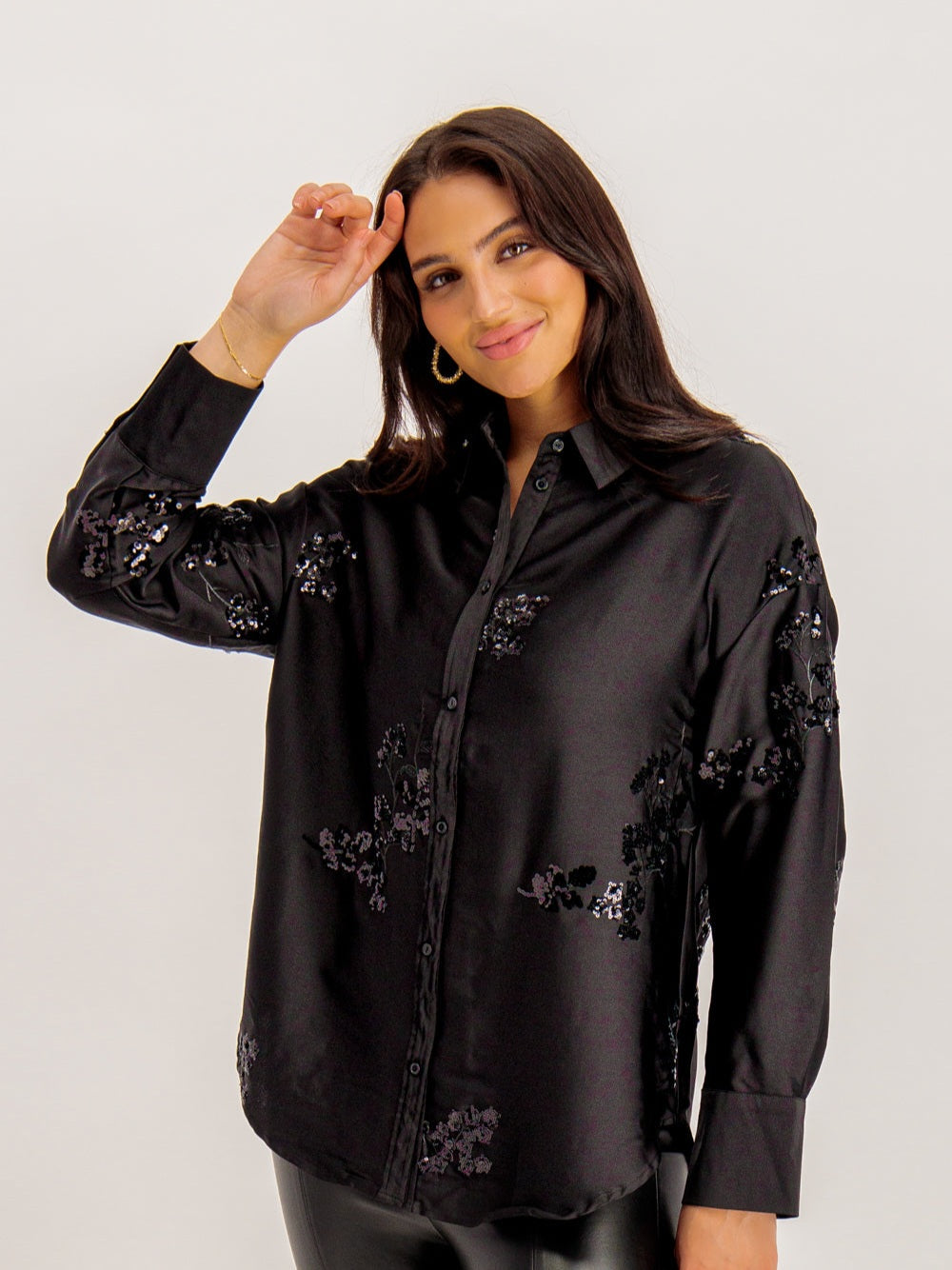 Only Black Oversized Sequin Satin Shirt