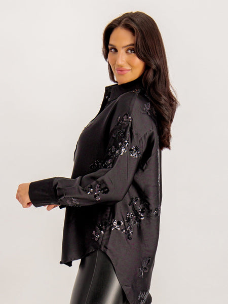 Only Black Oversized Sequin Satin Shirt