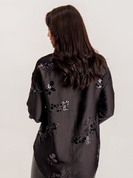 Only Black Oversized Sequin Satin Shirt