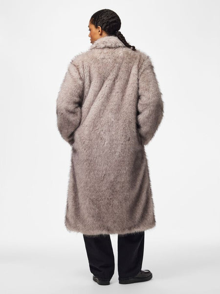 Pieces Long Faux Fur Coat