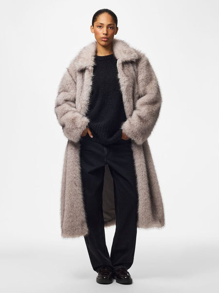 Pieces Long Faux Fur Coat