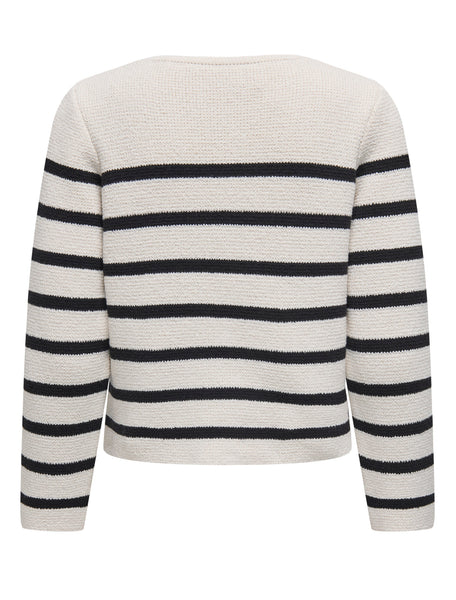 Only Round Neck Chunky Striped Knit Cardigan