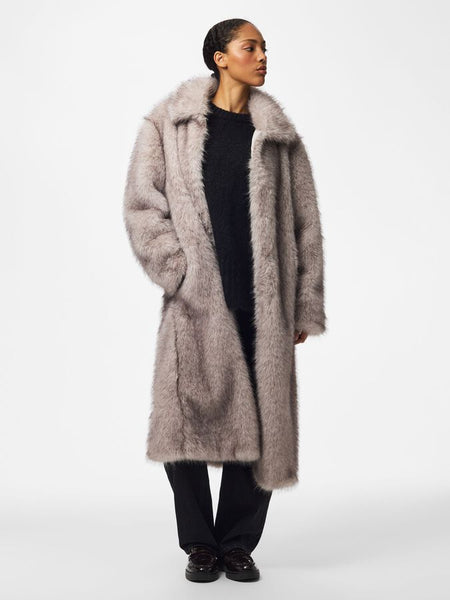 Pieces Long Faux Fur Coat