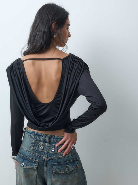 Only Open Back Draped Detail Long Sleeve Top