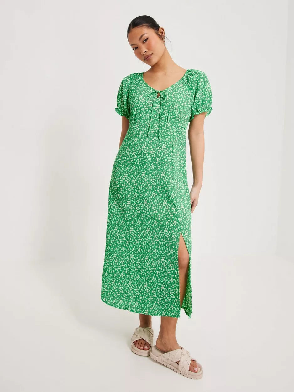 Only Green Floral Short Sleeve Midi Dress