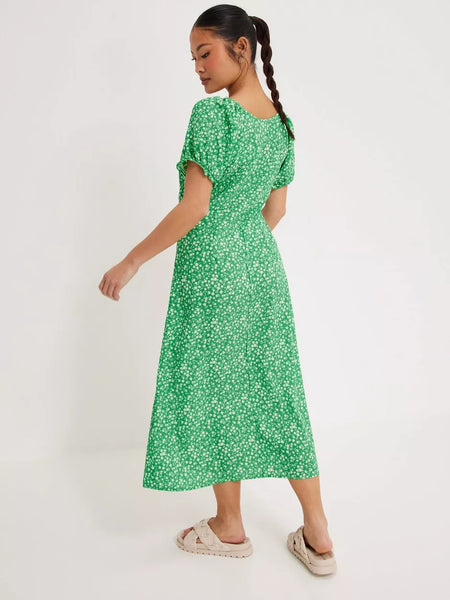 Only Green Floral Short Sleeve Midi Dress