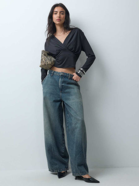 Only Open Back Draped Detail Long Sleeve Top