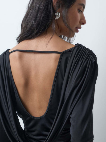 Only Open Back Draped Detail Long Sleeve Top