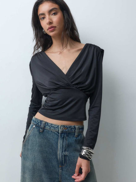 Only Open Back Draped Detail Long Sleeve Top