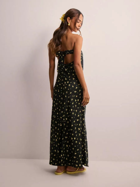 Only Black Satin Strapless Tie Back Midi Dress