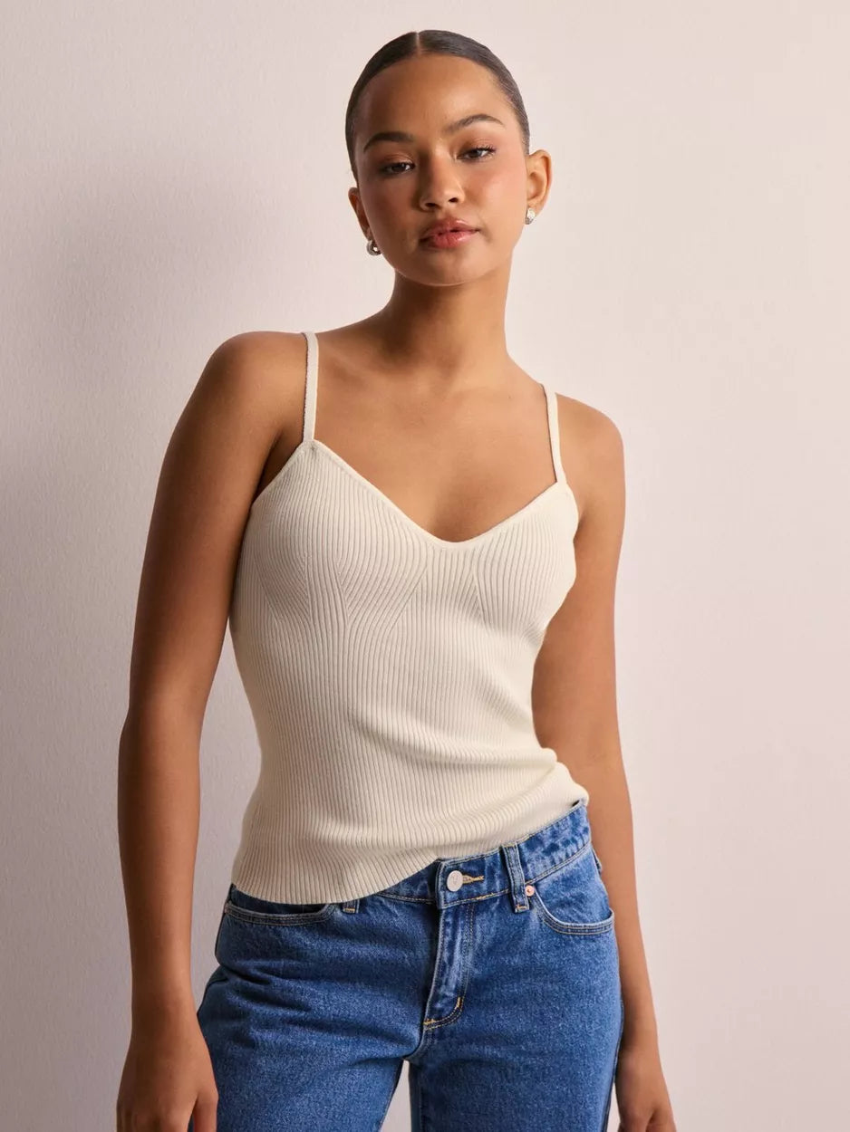 VM Ribbed Knit Strappy Vest Top In Birch