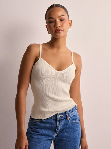 VM Ribbed Knit Strappy Vest Top In Birch