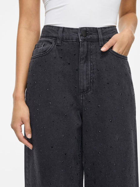 Vila High Waist Wide Leg Rhinestone Jeans