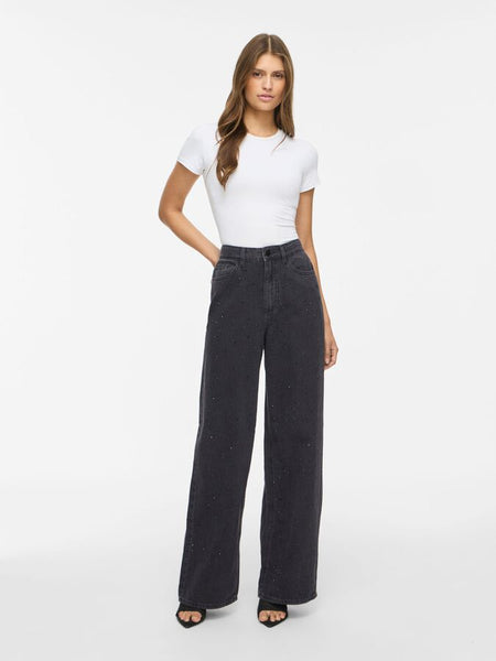 Vila High Waist Wide Leg Rhinestone Jeans
