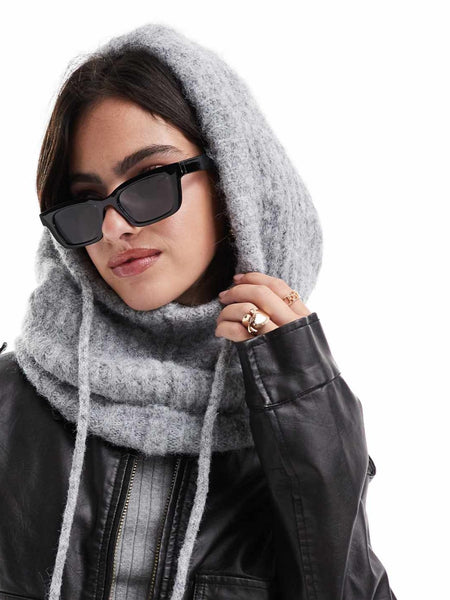 Pieces Oversized Balaclava Snood In Grey