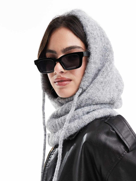 Pieces Oversized Balaclava Snood In Grey
