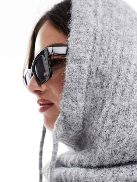 Pieces Oversized Balaclava Snood In Grey