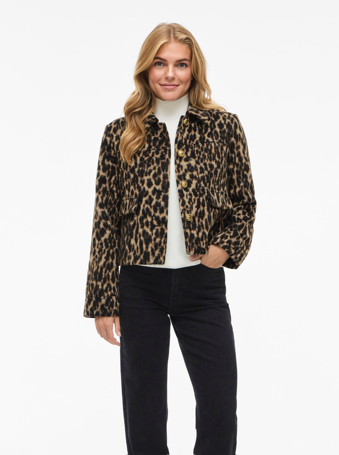Vila Leopard Button Front Brushed Jacket