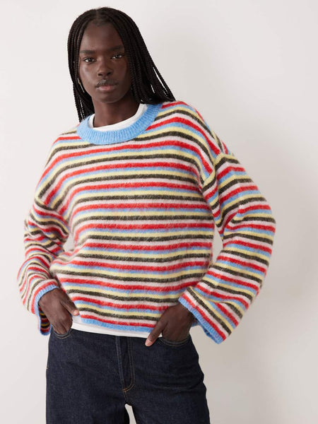 Pieces Oversized Fluffy Knitted Jumper In Bright Stripe